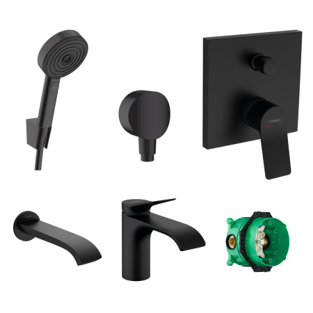 Готовый набор для ванны скрытого монтажа hansgrohe Vivenis с ручным душем Pulsify и смесителем для раковины HG-PR53, матовый черный