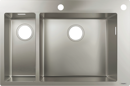 Кухонная мойка hansgrohe S71 S712-F655 врезная, с двумя чашами 180/450 43310800, нержавеющая сталь