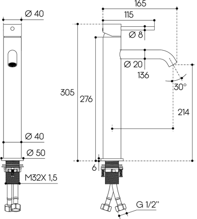 Смеситель для раковины Aqueduto CANO L-size CAN0350, шлифованное золото