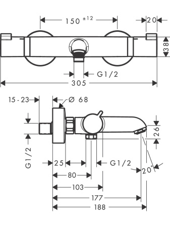 Готовый набор для ванны hansgrohe Ecostat с ручным душем Raindance HG-PR118, хром