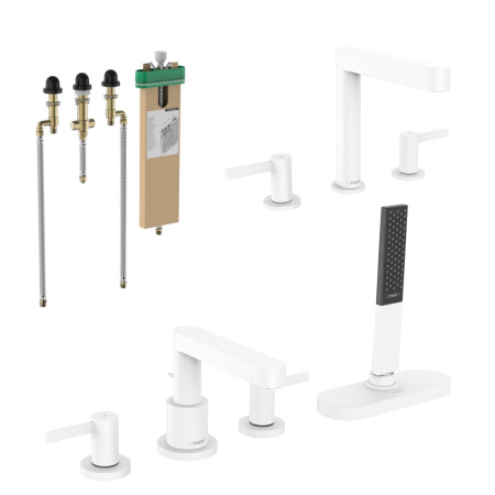 Готовый набор для ванны скрытого монтажа hansgrohe Finoris со смесителем для раковины HG-PR71, матовый белый