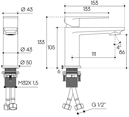 Смеситель для раковины Aqueduto LINHA S-size LIN0145, оружейная сталь