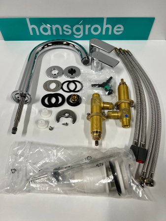 Смеситель для раковины hansgrohe Vernis Shape 150 на 3 отверстия, со сливным гарнитуром, 71563000/U, хром, уцененный товар