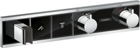 Внешняя часть термостата для душа hansgrohe RainSelect скрытого монтажа на 2 потребителя 15355600, черный/хром