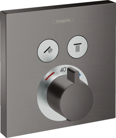 Внешняя часть термостата для душа hansgrohe ShowerSelect скрытого монтажа на 2 потребителя 15763340, шлифованный черный хром
