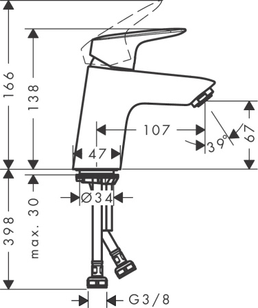 Смеситель для раковины hansgrohe Logis 70 со сливным клапаном Push-Open 71077670, матовый черный