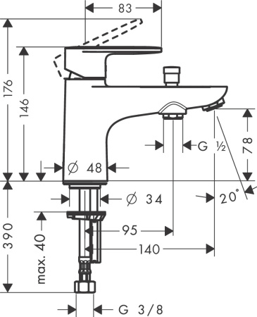 Смеситель для ванны hansgrohe Vernis Blend Monotrou на край ванны 71444000, хром