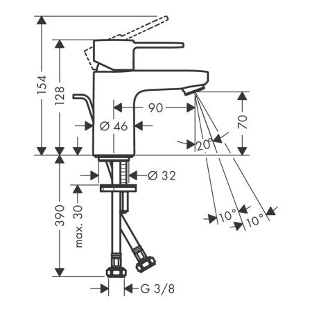 Смеситель для раковины hansgrohe Vernis S 70 CoolStart, со сливным гарнитуром 71540000, хром