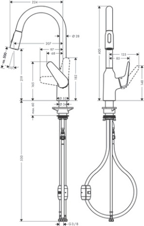 Смеситель для кухонной мойки hansgrohe Focus M42 220, с вытяжным душем 2jet 71800000, хром