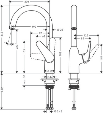 Смеситель для кухонной мойки hansgrohe Focus M42 220, 1jet 71802800, под сталь