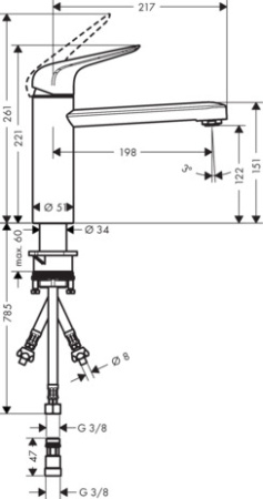 Смеситель для кухонной мойки hansgrohe Focus M42 120, для водонагревателей открытого типа, 1jet 71804000, хром