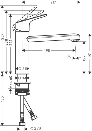 Смеситель для кухонной мойки hansgrohe Focus M43 120, с поворотным изливом 71816000, хром