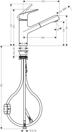Смеситель для кухонной мойки hansgrohe Focus M43 150, с вытяжным изливом 71842800, под сталь