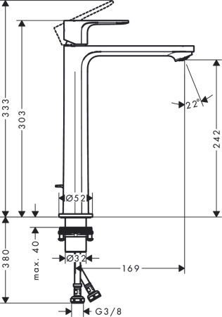 Смеситель для раковины hansgrohe Rebris S 240 CoolStart, со сливным гарнитуром 72580670/U1, матовый черный, уцененный товар