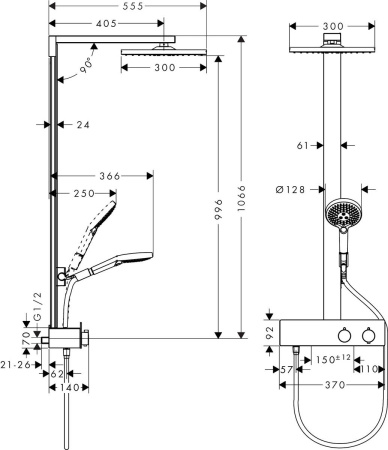Душевая система hansgrohe Raindance E 300 1jet с термостатом ShowerTablet 350 27361000, хром