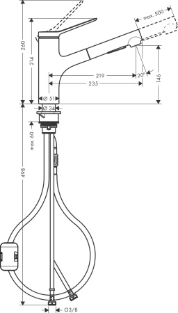 Смеситель для кухонной мойки hansgrohe Zesis M33 150, с вытяжным душем 2jet 74800670, матовый черный