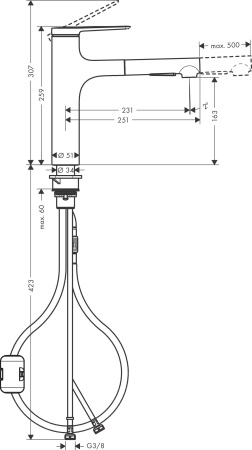 Смеситель для кухонной мойки hansgrohe Zesis M33 160, с вытяжным душем 2jet 74801670, матовый черный