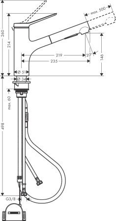 Смеситель для кухонной мойки hansgrohe Zesis M33 150, с вытяжным душем 2jet, sBox lite 74803670, матовый черный