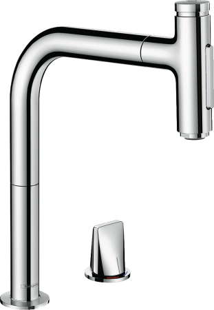 Смеситель для кухонной мойки hansgrohe Metris Select M71 200, на 2 отверстия, с вытяжным душем 2jet, sBox 73818000, хром
