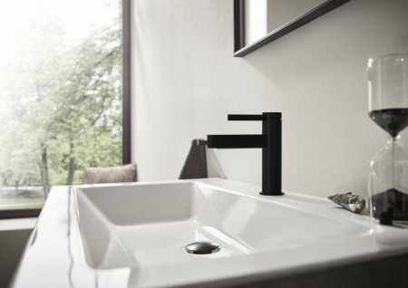 Смеситель для раковины hansgrohe Finoris 110, со сливным клапаном Push-Open 76023670, матовый черный