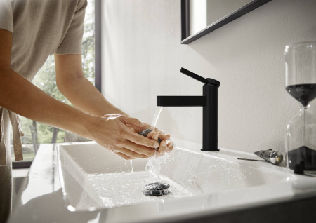 Смеситель для раковины hansgrohe Finoris 110, со сливным клапаном Push-Open 76023670, матовый черный