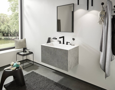 Смеситель для раковины hansgrohe Finoris 160, на 3 отверстия, со сливным клапаном Push-Open 76034670, матовый черный