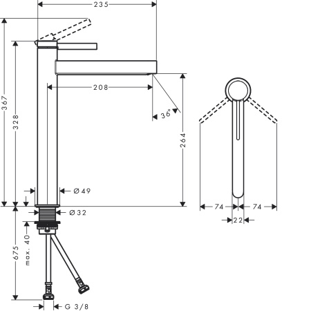 Смеситель для раковины hansgrohe Finoris 260, со сливным клапаном Push-Open 76070000, хром