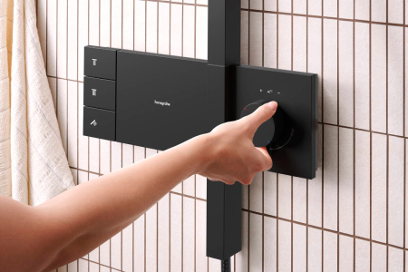 Душевая система hansgrohe Raindance Alive Q Showerpipe 210/340 1jet с термостатом ShowerSelect Comfort, 24580670, матовый черный