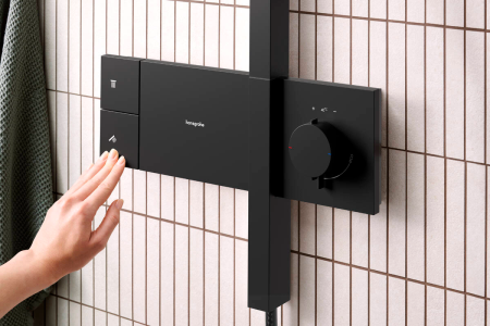 Душевая система hansgrohe Raindance Alive Q Showerpipe 210/340 1jet с термостатом ShowerSelect Comfort, 24580670, матовый черный