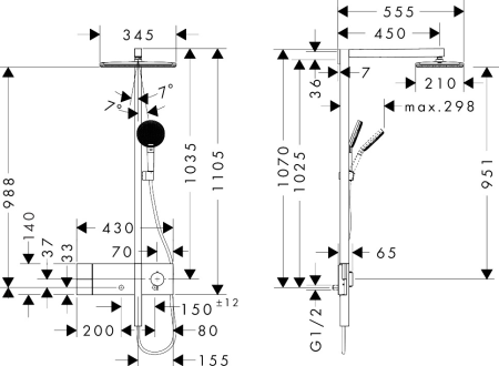 Душевая система hansgrohe Raindance Alive Q Showerpipe 210/340 1jet с термостатом ShowerSelect Comfort, 24580670, матовый черный