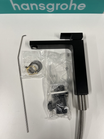 Смеситель для раковины hansgrohe Vernis Shape 190, со сливным гарнитуром 71562670/U, матовый черный, уцененный товар