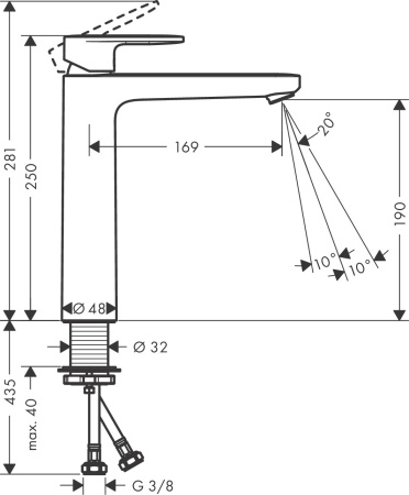 Смеситель для раковины hansgrohe Vernis Blend 190 без сливного гарнитура 71582000/U1, хром, уцененный товар