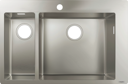 Кухонная мойка hansgrohe S71 S711-F655 врезная, с двумя чашами 180/450 43302800, нержавеющая сталь
