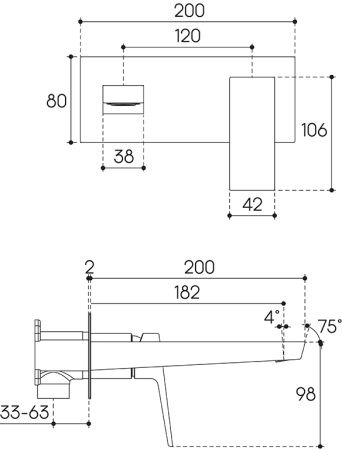 Смеситель для раковины Aqueduto CLARO CLA0400 настенного монтажа со скрытой частью, хром