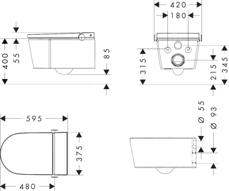 Подвесной унитаз-биде hansgrohe LavaPura Element S с полным комплектом AquaHelix Flush, SmartClean, HygieneEffect, 63021450, белый