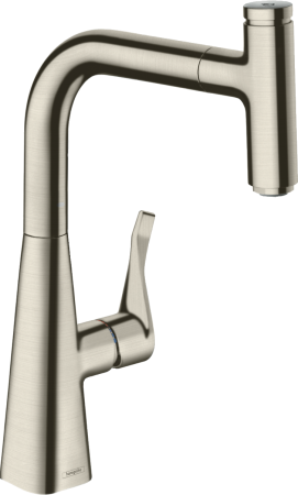 Смеситель для кухонной мойки hansgrohe Metris Select M71 240, с вытяжным изливом, sBox 73802800, под сталь
