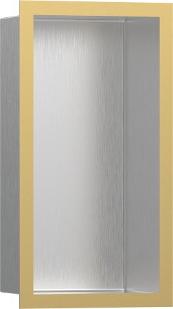 Настенный короб hansgrohe XtraStoris Individual с цветом корпуса под сталь и дизайнерской рамой, 30х15х10 см 56094990, полированное золото