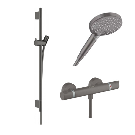 Готовый набор для душа hansgrohe Raindance с термостатом Ecostat HG-PR115, шлифованный черный хром