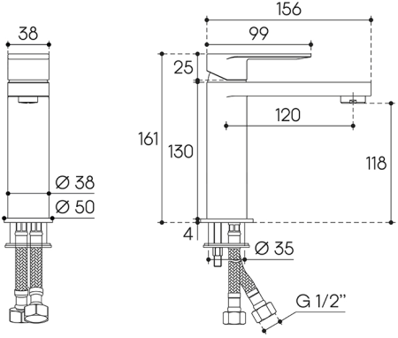 Смеситель для раковины Aqueduto GEOMETRICO GEO0200, хром