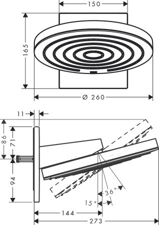 Верхний душ hansgrohe Pulsify S 260 2jet с настенным креплением скрытого монтажа 24150000, хром
