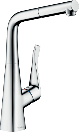 Смеситель для кухонной мойки hansgrohe Metris M71 320, с вытяжным изливом, sBox, Eco 73828000, хром