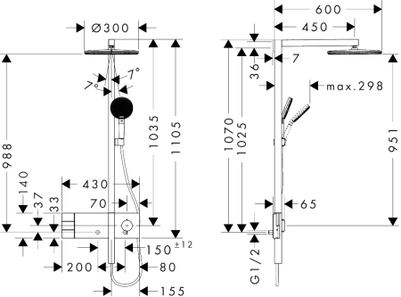 Душевая система hansgrohe Raindance Alive S Showerpipe 300 2jet с термостатом ShowerSelect Comfort, 24595670, матовый черный