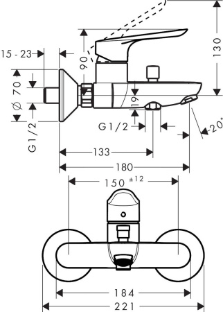 Смеситель для ванны hansgrohe Logis E 71403000/U3, хром, уцененный товар