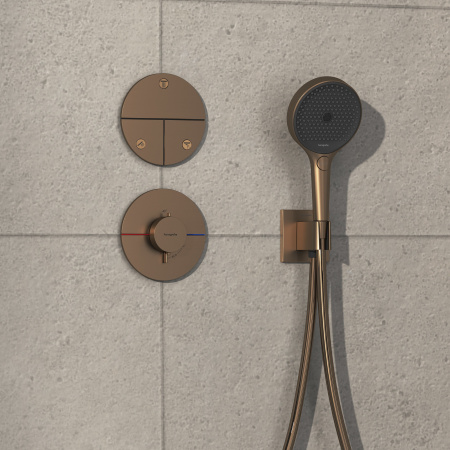 Внешняя часть термостата hansgrohe ShowerSelect Comfort S для скрытой установки на 1 функции, 15559140, шлифованная бронза