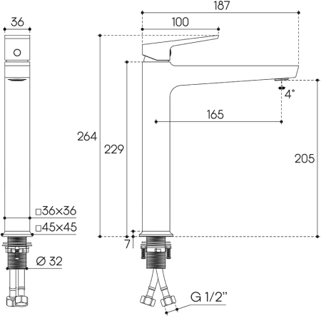 Смеситель для раковины Aqueduto CLARO CLA0350, шлифованное золото