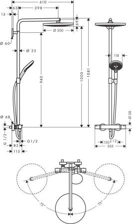 Душевая система hansgrohe Raindance Select S 300 2jet с термостатом 27133400, белый/хром
