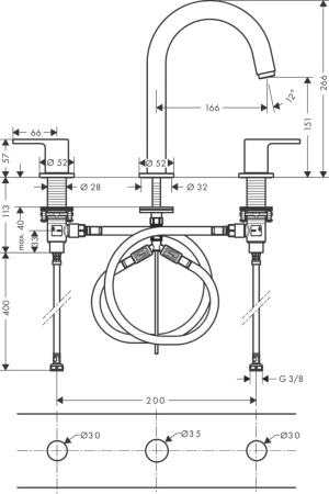 Смеситель для раковины hansgrohe Vernis Shape 150 на 3 отверстия, со сливным гарнитуром, 71563000, хром