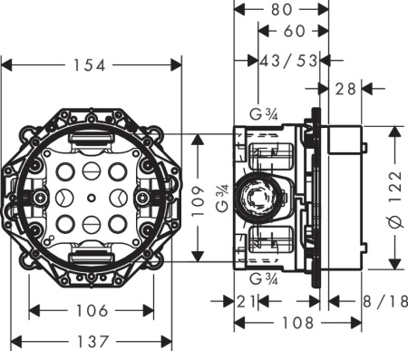 Встраиваемая часть hansgrohe iBox universal настенного смесителя скрытого монтажа 01800180