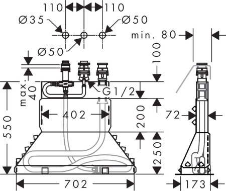 Встраиваемая часть однорычажного смесителя на край ванны на 3 отверстия hansgrohe Secubox 13437180