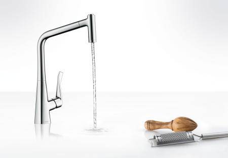 Смеситель для кухонной мойки hansgrohe Metris M71 320, с вытяжным душем 2jet 14820800, под сталь